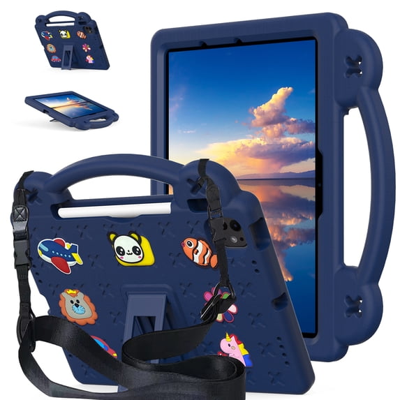 VTRANS Tablet Case for Apple iPad Air 11 M4/M3/M2 2026/2025/2024, for iPad Pro 11 M5/M4 2025/2024 Adult Friendly Shockproof Protective Case with Shoulder Strap & Stand Handle, Dark Blue