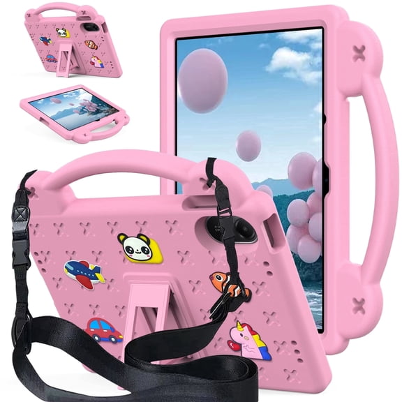 VTRANS Tablet Case for Apple iPad Air 11 M4/M3/M2 2026/2025/2024, for iPad Pro 11 M5/M4 2025/2024 Adult Friendly Shockproof Protective Case with Shoulder Strap & Stand Handle, Pink