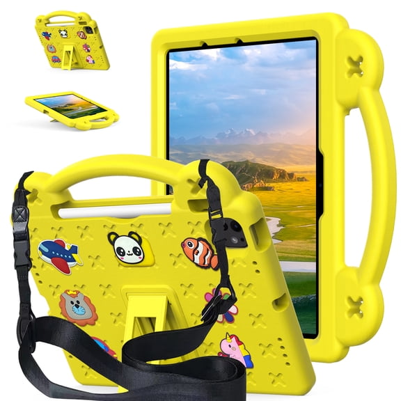 Tablet Case for Honor Pad X8a 2024 /NDL-W09/Infinix Xpad 2024/X1101, 11 Inch, Multi-Function Protective Cover with Adjustable Stand & Shoulder Strap, 360° Shockproof Case, Yellow