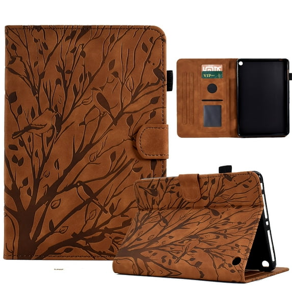 Tablet Case for Kindle Fire HD8/HD8 Plus 12th 10th Gen 2022/2020, Embossed Pattern PU Leather Book Style Smart Auto Wake/Sleep Cover with Stand Card Slots Magnetic Clasp Shockproof Case,Brown