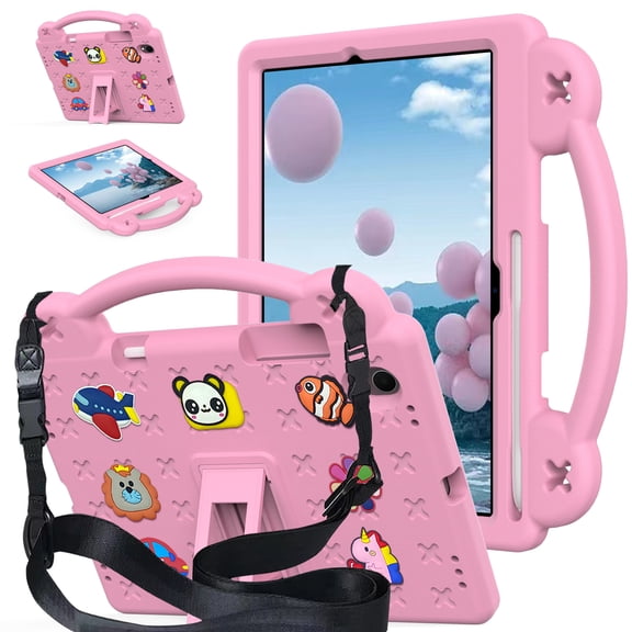 Tablet Case for Samsung Galaxy Tab S11 2025 /SM-X730/ X736/X736B 11 inch, 360° Shockproof Slim Tablet Cover with Adjustable Stand, Detachable Shoulder Strap,Pink