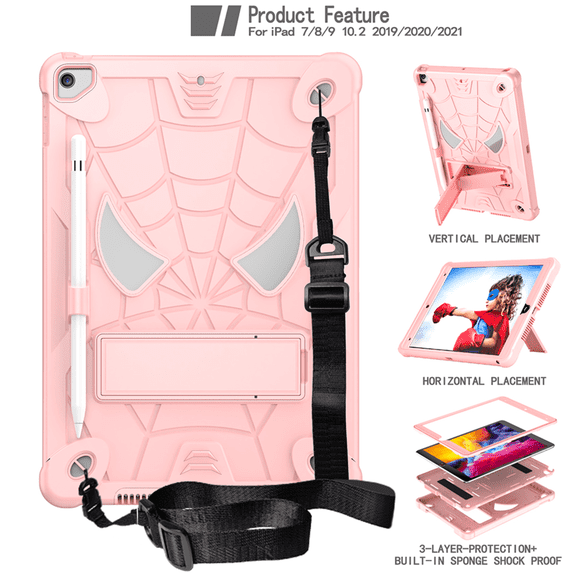 Tablet Case for Apple iPad 7th/8th/9th Generation 10.2-in Shockproof Rugged Cover with Stand & Shoulder Strap