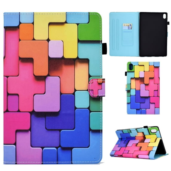 Tablet Case for iPad 10th Gen 10.9" 2022 Folio Cover with Card Pocket, for iPad 10th Gen 10.9" 2022 Multi-Angle Stand, Auto Wake/Sleep, with Pencil Holder Flip Case Cover,Colored Squares