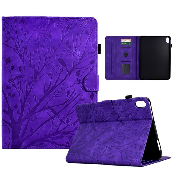Tablet Case for iPad 10th Generation 10.9" 2022, Embossed Pattern PU Leather Smart Auto Wake/Sleep Cover with Stand Card Slots Magnetic Clasp Shockproof Case for iPad 10.9 2022(10th),Purple