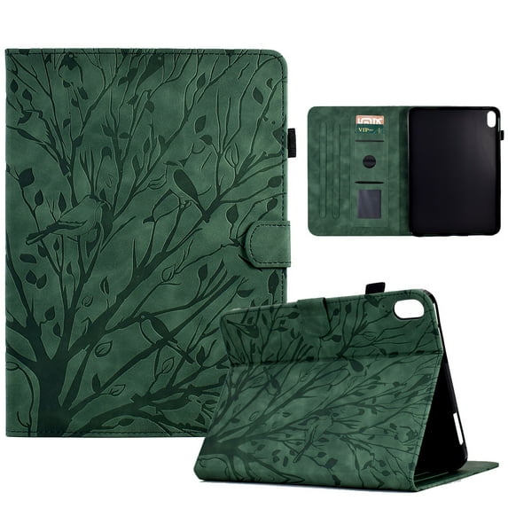 Tablet Case for iPad 10th Generation 10.9" 2022, Embossed Pattern PU Leather Smart Auto Wake/Sleep Cover with Stand Card Slots Magnetic Clasp Shockproof Case for iPad 10.9 2022(10th),Green
