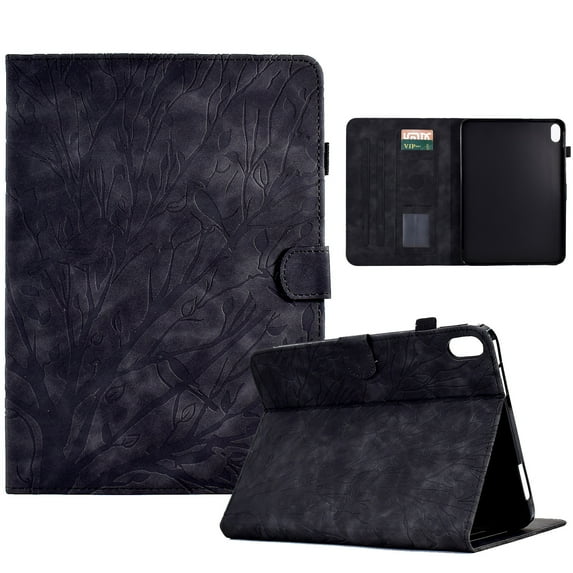 Tablet Case for iPad 10th Generation 10.9" 2022, Embossed Pattern PU Leather Smart Auto Wake/Sleep Cover with Stand Card Slots Magnetic Clasp Shockproof Case for iPad 10.9 2022(10th),Black
