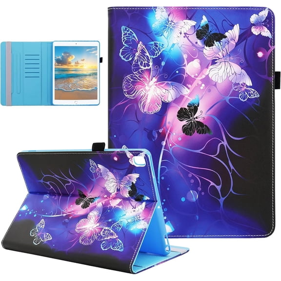 Tablet Case for iPad 9th 8th 7th Generation Case 10.2 Inch (2021/2020/2019 Release), Multi-Angle Viewing Stand PU Leather Wallet Cover with Auto Sleep/Wake, Butterfly