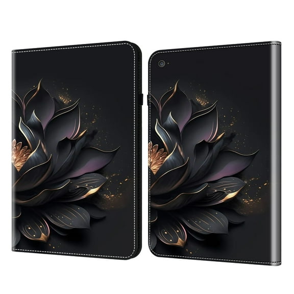 TECH CIRCLE Cute Folio Case for iPad Mini (A17 Pro, 6th Generation) 8.3" with Card Slots, Built-in Stand, Auto Sleep Wake, Elastic Pencil Loop, Elastic Band, PU Leather Protective Cover, Black Flower