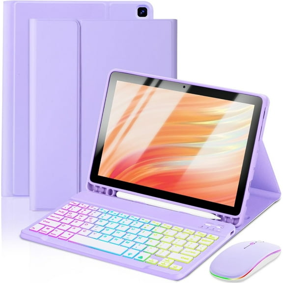 Tablet Case with Keyboard Mouse for Kindle Fire HD 10&10 Plus 11/13th Gen 10.1 inch,7 Color Rainbow Backlit Detachable