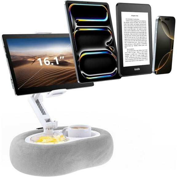 Tablet & E-Reader Stand with Soft Plush Pillow and 2 Detachable Trays , Adjustable Tablet Holder