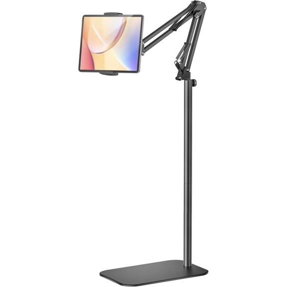 Tablet Floor Stand, 360- Rotatable Metal Tablet Holder Stand, Adjustable Height and Angle iPad Stand, Tablet Holder for iPad/Phone/Kindle/Tabs/E-Readers and  4.7~12.9" Screen Devices