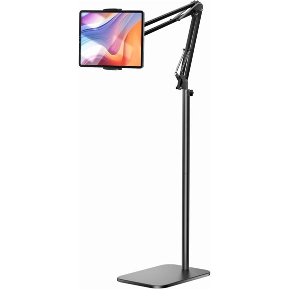 Tablet Floor Stand, 360-degree Rotatable Metal Tablet Stand Holder, Adjustable Kindle Holder, Universal Phone Stand for iPad/iPhoneX/iPad Pro or Other 4.7~12.9 Inch-Screen Devices (Black)