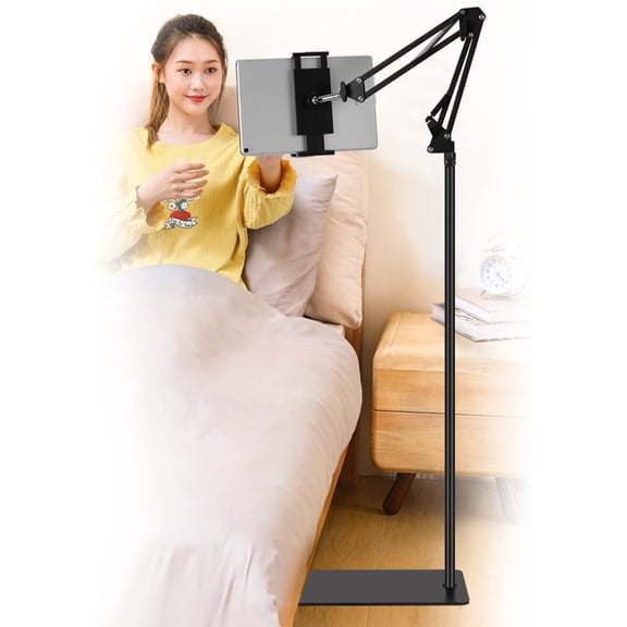 Tablet Floor Stand, Adjustable 360- Rotatable Metal Tablet Holder, Phone Stand for iPad/iPhoneX/iPad Pro or Other 4.7~12.9 Inch-Screen Devices (Black)