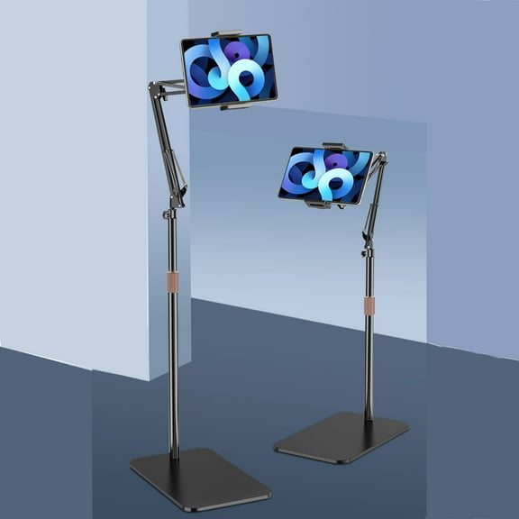 Tablet Floor Stand, Overhead Bed Phone Mount Height Adjustable Arm Stretchable Stand Holder-Black