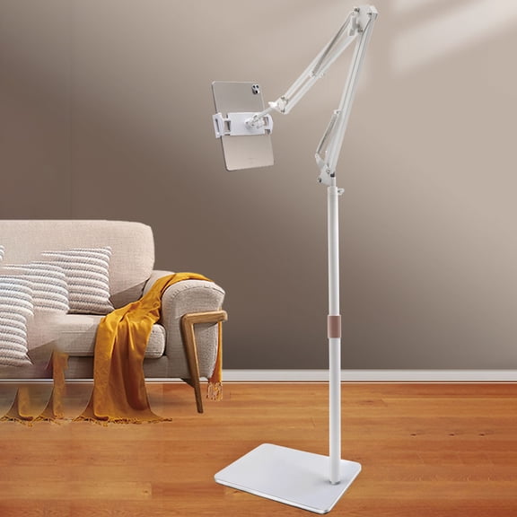 Tablet Floor Stand, Overhead Bed Phone Mount Height Adjustable Arm Stretchable Stand Holder-White
