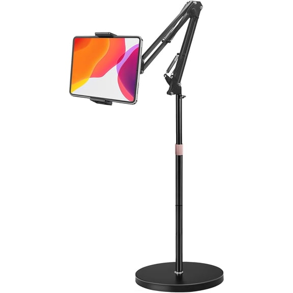 Tablet Floor Stand, Overhead Bed Phone Stand with 8.8 lb Super Stable Base & Angle/Height Adjustable, Compatible with 4.5''-13'' iPhone, iPad Pro 12.9, Galaxy Tab, Kindle, Phones