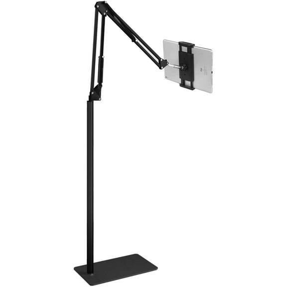 Tablet Floor Stand with 5LB Metal Base, Overhead Bed Phone Stand Angle Height Adjustable Holder, Universal Floor Stand Compatible with iPhone iPad Pro Air Mini, Samsung Tab, Kindle, E-Readers