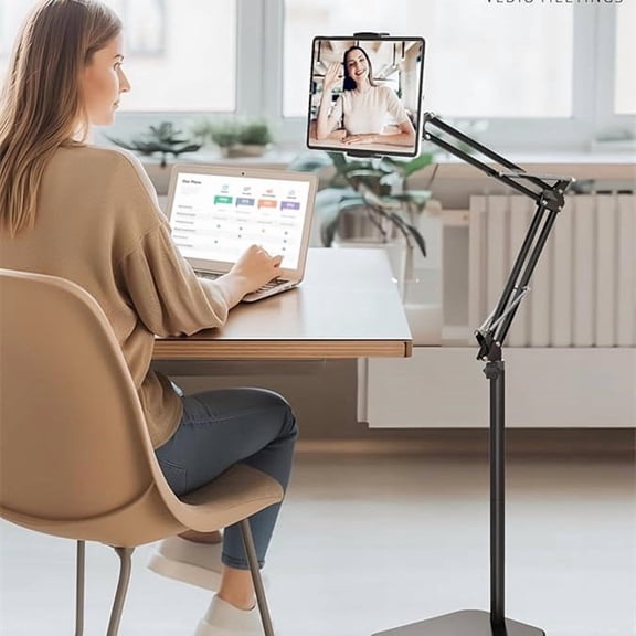 Tablet Floor Stand with 11lb Stable Base - Adjustable Height Stretchable Arm Swivel Holder Mount