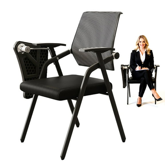 Tablet Folding Arm Chair Mesh Office Chairs with Desk Attached for Adults,Ergonomic Guest Nesting Chairs Conference Room Chair with Writing Board