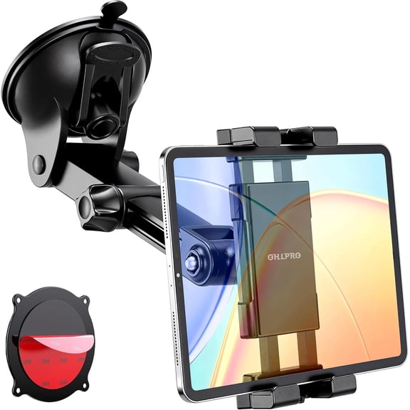 Tablet Holder for Car Dashboard & Windshield, Long Arm Suction Cup Tablet Mount Fits 5-17" iPad Pro/Air/Mini, Stable iPad Car Mount for Truck/SUV/Semi, Ideal Tech Gift for Drivers & Traveler