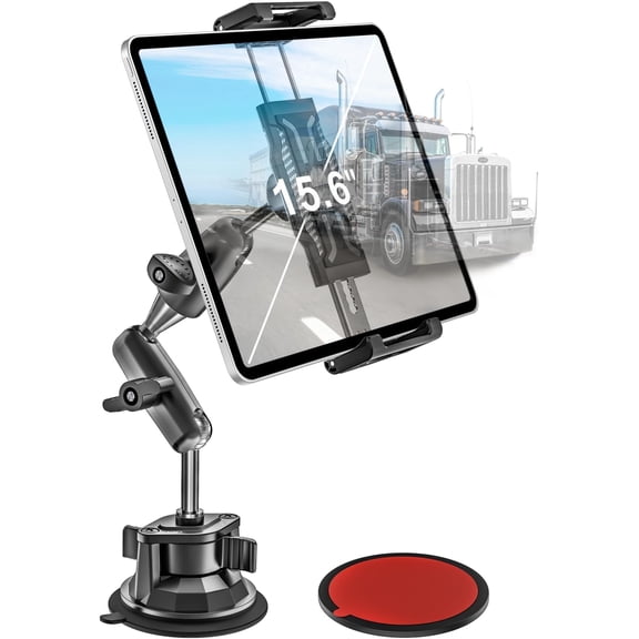Tablet Holder for Car Truck Heavy Duty Suction Cup [Large Clamp] [Thick Case Friendly] Tablet Mount for Windshield, Dashboard, Window, for iPad Pro Air Mini, iPhone, Galaxy Tab, 6-15.6 Devices