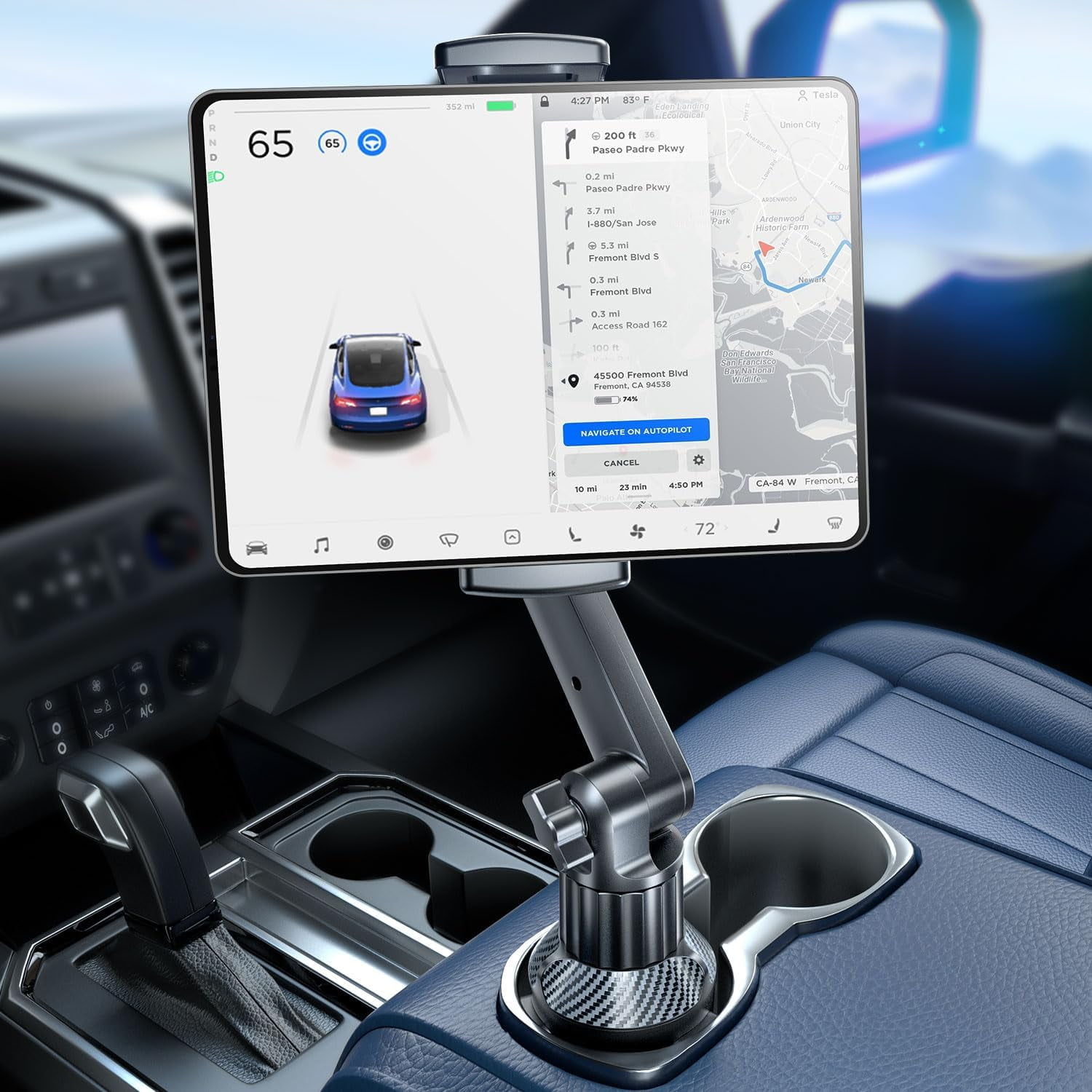 Tablet Holder for Car, for iPad Cup Holder Car Mount with 1.57" Depth Large Clamp 15" Height Adjustable for iPad Holder for Car for 6"-12.9" Cell Phone iPhone iPad Stand Travel Accessories