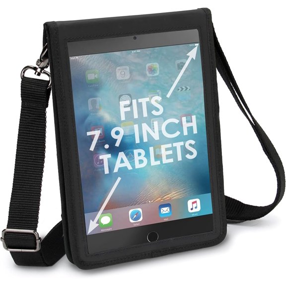 Tablet Holder Case Compatible with iPad mini 7 - Travel Bag Carry Cover with Open Front Design & Adjustable  Carrying Strap fits iPad mini Tablets (Black) for 7.9" Tablets