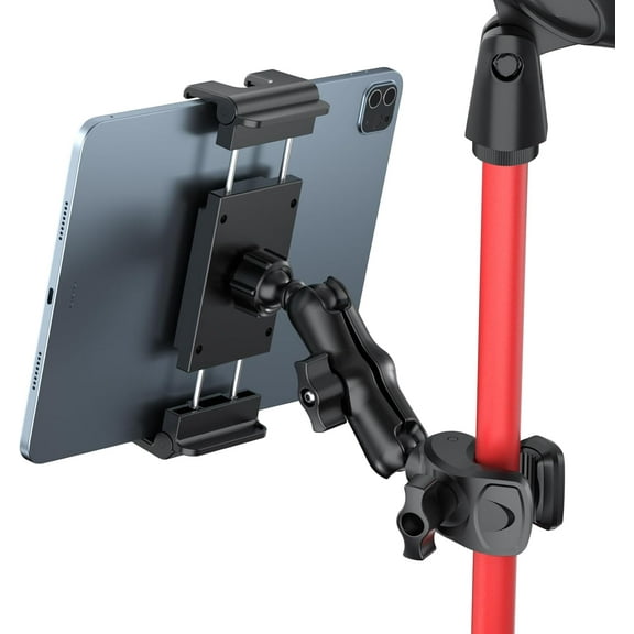 Tablet Holder for Mic Stand 360 Swivel iPad Music Mount Microphone with Clamp, Musicians Stage Portable Stands Guitar Tripod Accessories Compatible 5.1-15.6'' Devices