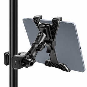 Tablet Holder for Microphone Stand, 360 Rotating Pole Clamp Tablet Mount, Universal Tablet Holder Fits 7-11.5" Tablets for Music Studio, Treadmill, Golf Cart, Stroller