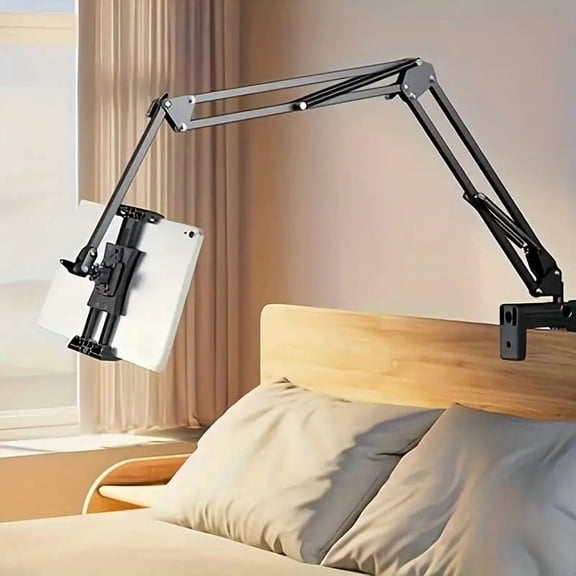 Tablet Holder Stand with Long Arm Clamp Mount, Adjustable Bedside iPad Phone Holder, Black
