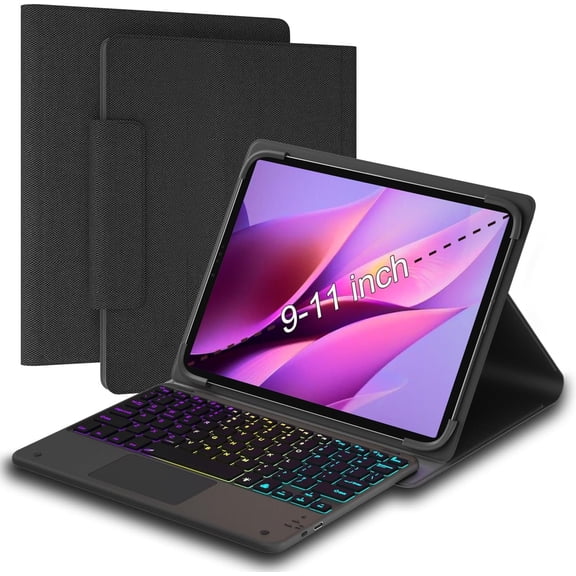 Tablet Keyboard with touchpad case for 9",9.7",10.1",10.2",10.5",10.9",11" Tablets, Rainbow  Backlight Keyboard fit 9-11 inch Android/iOS/Windows Tablet
