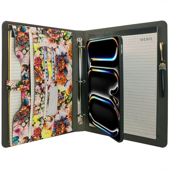 Tablet Organizer Portfolio Case with 3-Ring Binder, Binder Padfolio File Folder with Removable Tablet Holder, Compatible with 11-inch iPad Pro (M4) 2024 Model