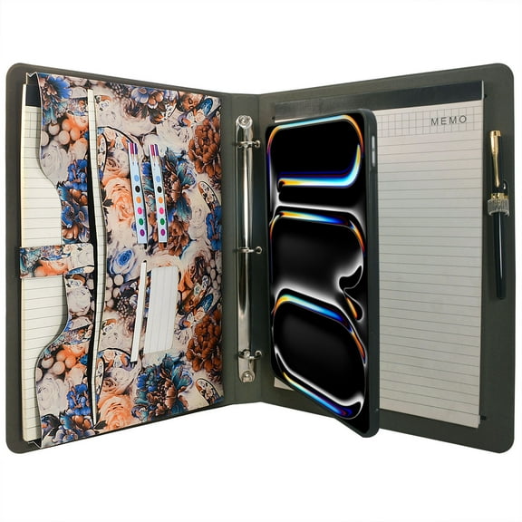 Tablet Organizer Portfolio Case with 3-Ring Binder, Binder Padfolio File Folder with Removable Tablet Holder, Compatible with 11-inch iPad Pro (M4) 2024 Model