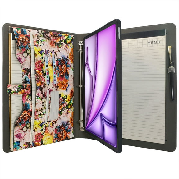 Tablet Organizer Portfolio Case with 3-Ring Binder, Binder Padfolio File Folder with Removable Tablet Holder, Compatible with 13-inch iPad Air (M2) 2024 Model