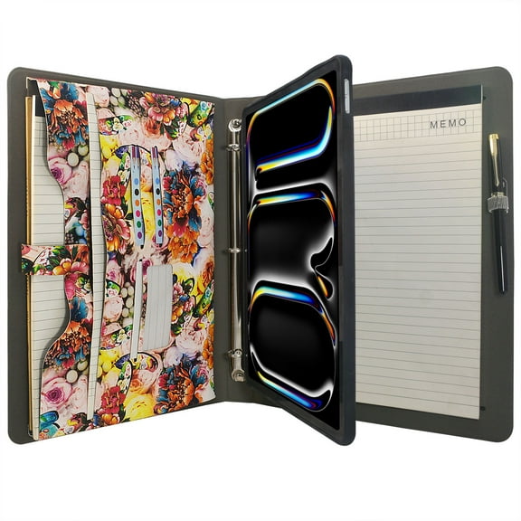 Tablet Organizer Portfolio Case with 3-Ring Binder, Binder Padfolio File Folder with Removable Tablet Holder, Compatible with 13-inch iPad Pro (M4) 2024 Model