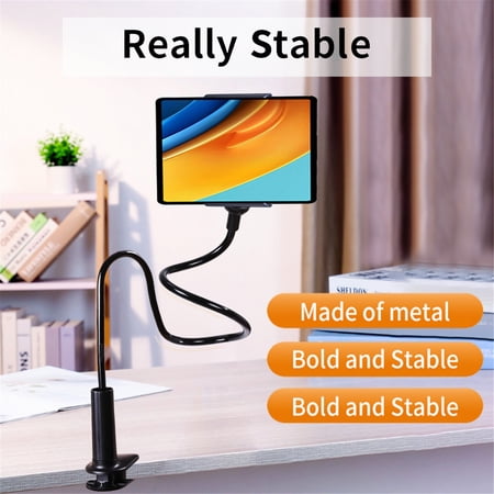 Tablet & Phone Holder for Bed and Desk – Flexible Gooseneck Arm Clamp Stand, 360° Adjustable Mount Compatible with 4.7"-12.9" Devices for Pad Phone