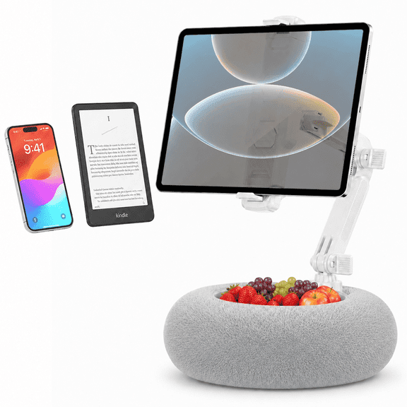 Tablet Pillow Stand, Adjustable Plush iPad Stand for 4"-11" Devices, 360° Rotatable Soft Pillow Holder for Bed Sofa, Gray