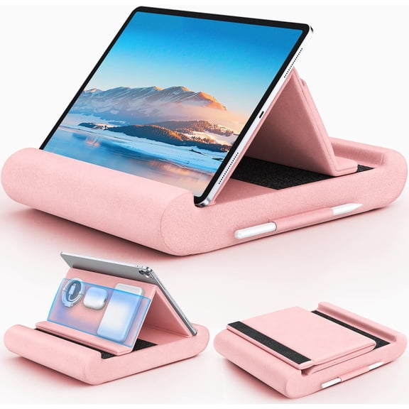 Tablet Pillow Stand, Foldable Tablet Holder for Lap, Bed and Desk, Soft Pillow Pad with Pocket and Stylus Mount, for 4-13" Tablets, Like iPad Pro 11, 13, Air, Mini, Kindle, Galaxy Tab,