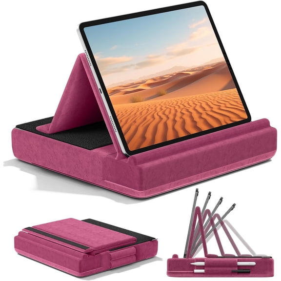 Tablet Pillow Stand, Multi-Angle Viewing tablet Holder for Lap, Bed and Desk, Foldable Soft Pad Dock with Stylus Mount Compatible with tablet Pro 12.9, 10.5, 11, Air, Mini, Phones, Books, E-Reader