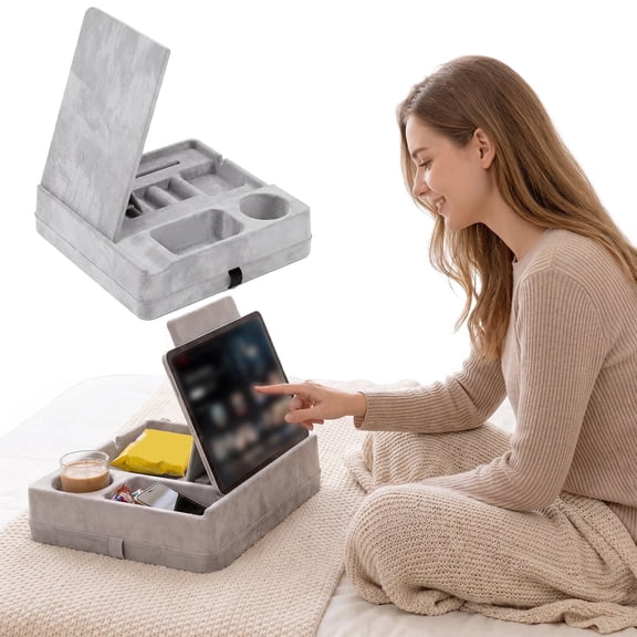 Tablet Pillow Stand with Storage, Foldable iPad Holder for Bed, Lap and Desk, Compatible with Ipad Pro 12.9, 10.5, 11, Air, Mini, Phones, Books