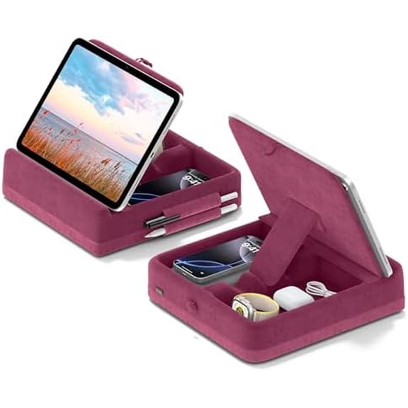 Tablet Pillow Stand with Storage, Foldable iPad Holder for Lap, Desk and Bed, Angle Adjustable Soft Pad Dock with Stylus Mount Compatible with iPad Pro, Air, mini, Book, Phone and Tablet (4-13")