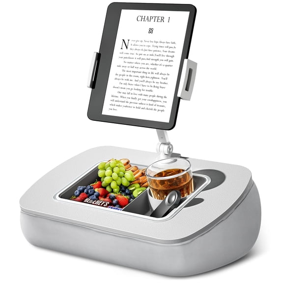 Tablet Pillow Stand with Snack Bowl, 360° Rotating iPad Holder for Bed, Birch Gray