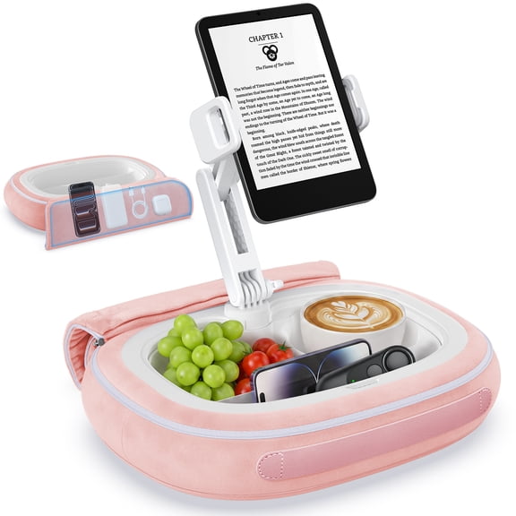orantronx Tablet Pillow Stand for Bed and Sofa, Compatible with 5-12.9" Tablet, Phone, Pad, 360° Adjustable Holder with Detachable Snack Bowl, Pink