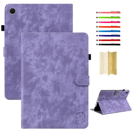 Tablet Protective Case for Samsung Galaxy Tab A8 10.5 2022 SM-X200/SM-X205, Cute Tiger Embossed Bracket Tablet Case Adjustable Kickstand Card Slot Tablet Case Shockproof Case Cover, Purple