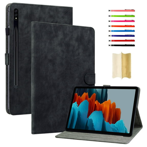 Tablet Protective Case for Samsung Galaxy Tab S8 Plus/S7 Plus/S7 FE 12.4 inch, Cute Tiger Embossed Bracket Tablet Case Adjustable Kickstand Card Slot Tablet Case Shockproof Case Cover, Black