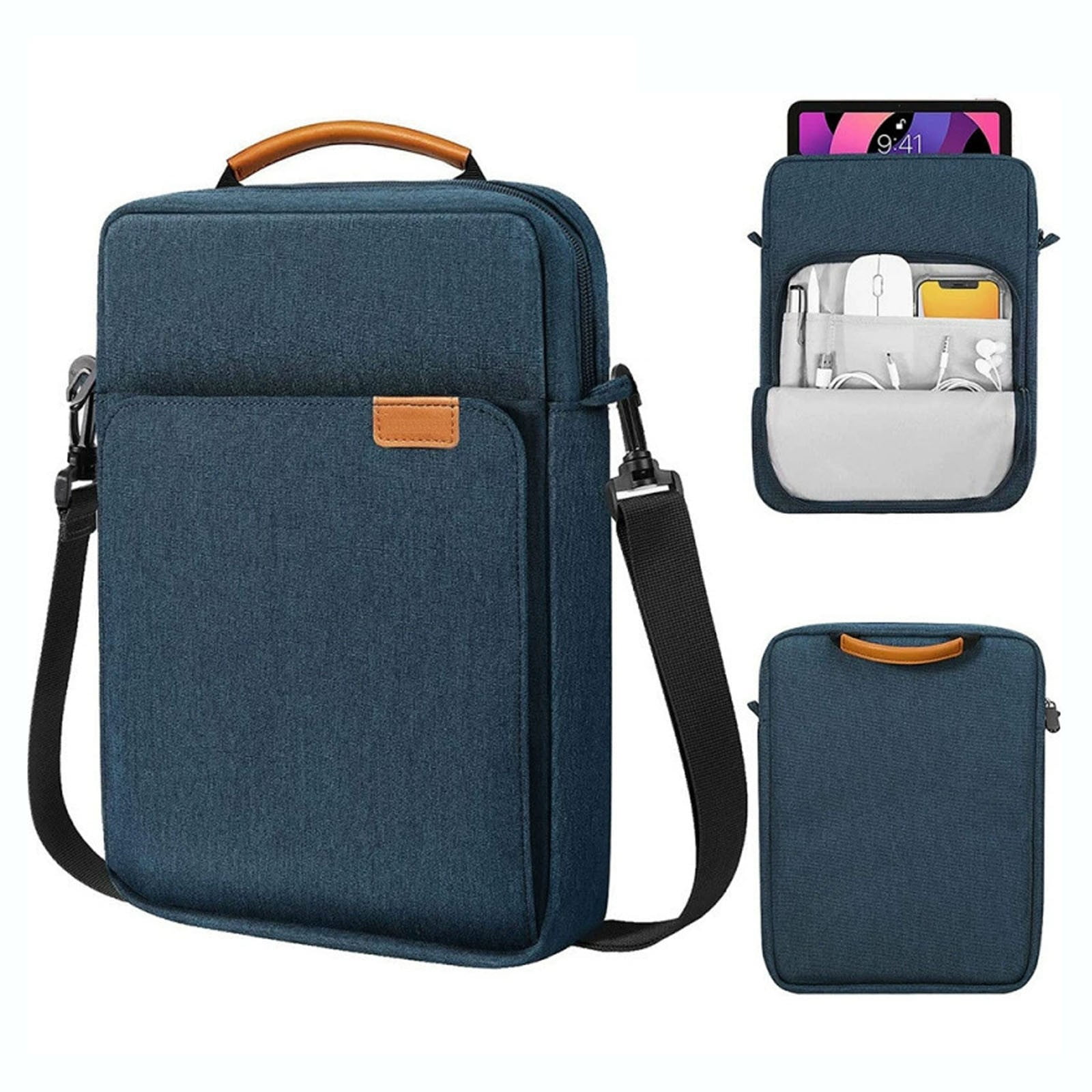 Tablet Sleeve Carrying Case Bag for Laptop, Satchel Messenger Sling Shoulder Bag for Men Travel Work with Handle Removable Shoulder Strap Carrying Case, Blue, 10.23x1.96x14.17"