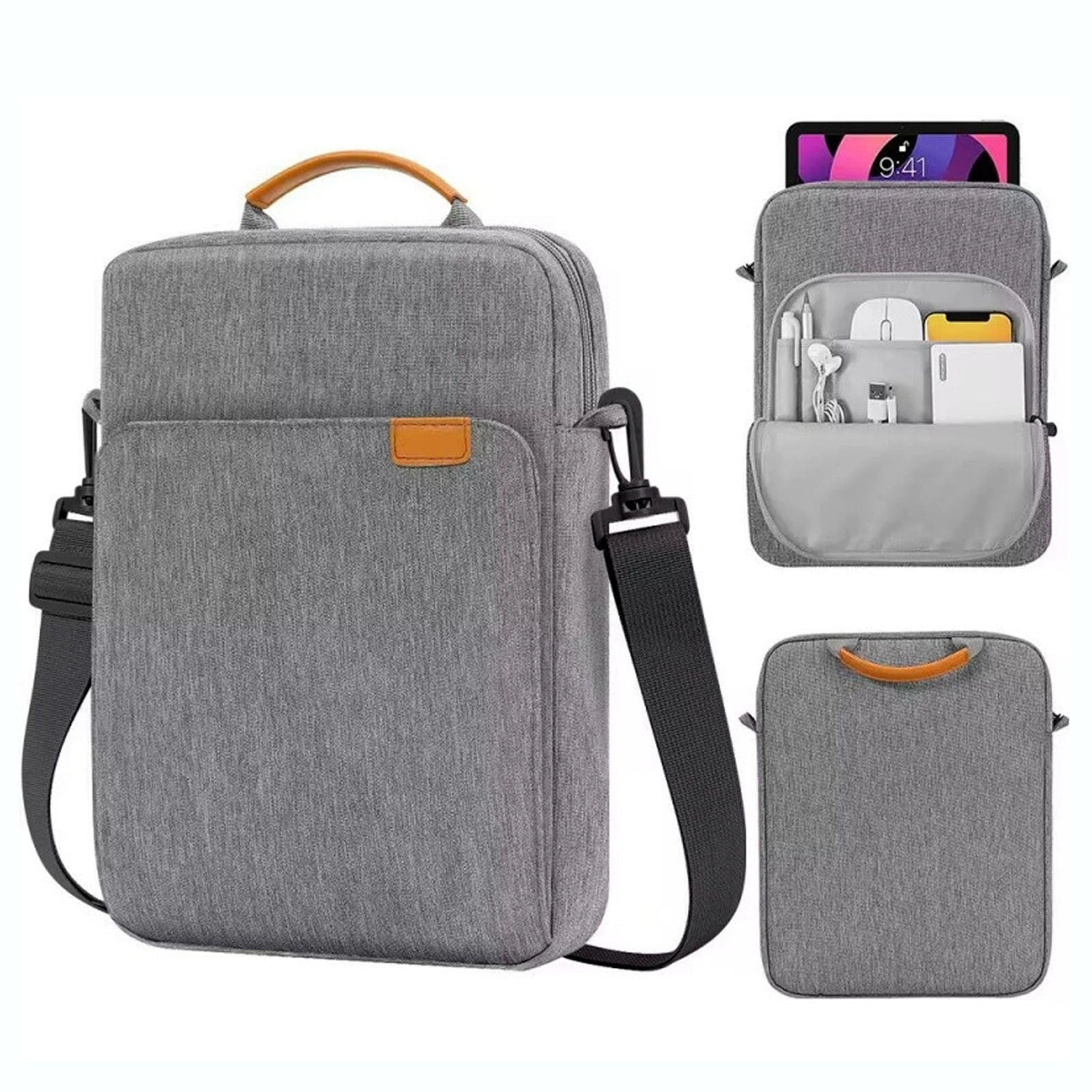 Tablet Sleeve Carrying Case Bag for Laptop, Satchel Messenger Sling Shoulder Bag for Men Travel Work with Handle Removable Shoulder Strap Carrying Case, Grey, 10.23x1.96x14.17"