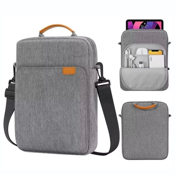 Tablet Sleeve Carrying Case Bag for Laptop, Satchel Messenger Sling Shoulder Bag for Men Travel Work with Handle Removable Shoulder Strap Carrying Case, Grey, 10.23x1.96x14.17"