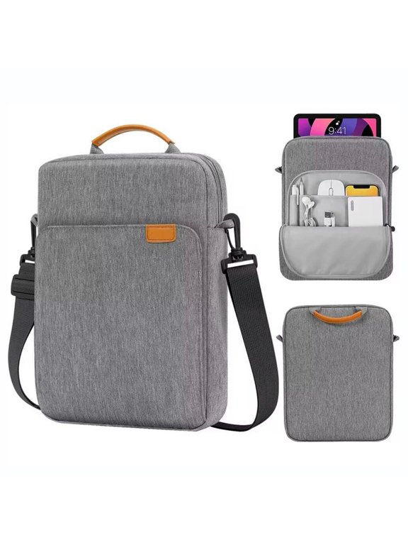 Tablet Sleeve Carrying Case Bag for Laptop, Satchel Messenger Sling Shoulder Bag for Men Travel Work with Handle Removable Shoulder Strap Carrying Case, Grey, 10.23x1.96x14.17"