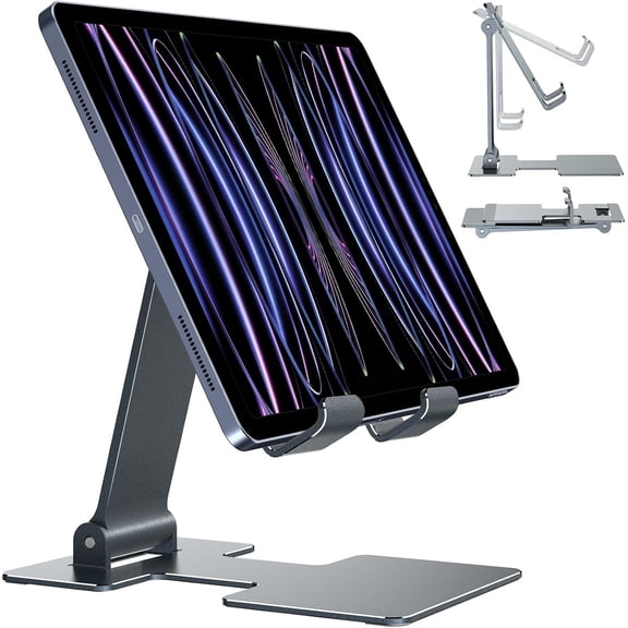 Tablet Stand,Adjustable Tablet Holder for Desk,Foldable for iPad Stand Dock Holder for iPad Air 5/4/Mini 6/Mini 5/10.2/Pro 12.9/Pro 11,Portable ,Surface (4-13 inch)-Grey